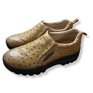 👞 Roper Performance Faux Ostrich Slip-On Shoes | Tan/Brown | Size 8.5